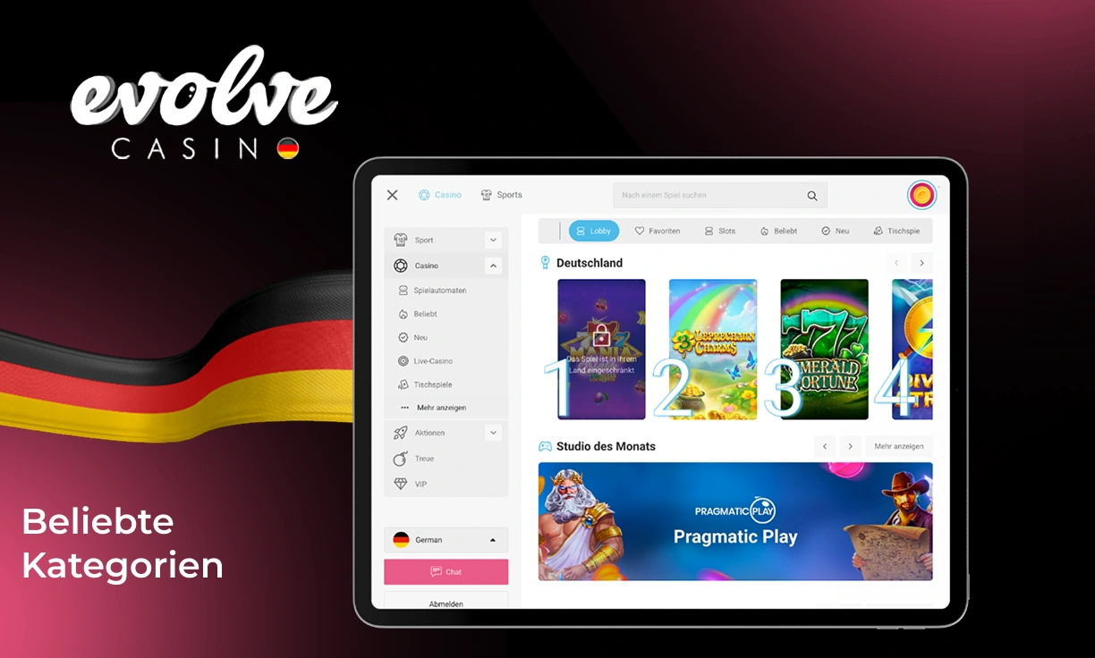 Große Auswahl an Casino-Spielen bei Evolve Casino