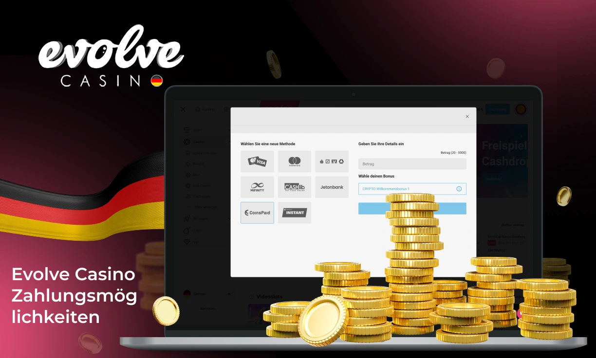 Übersicht der verfügbaren Zahlungssysteme für Einzahlungen bei Evolve Casino