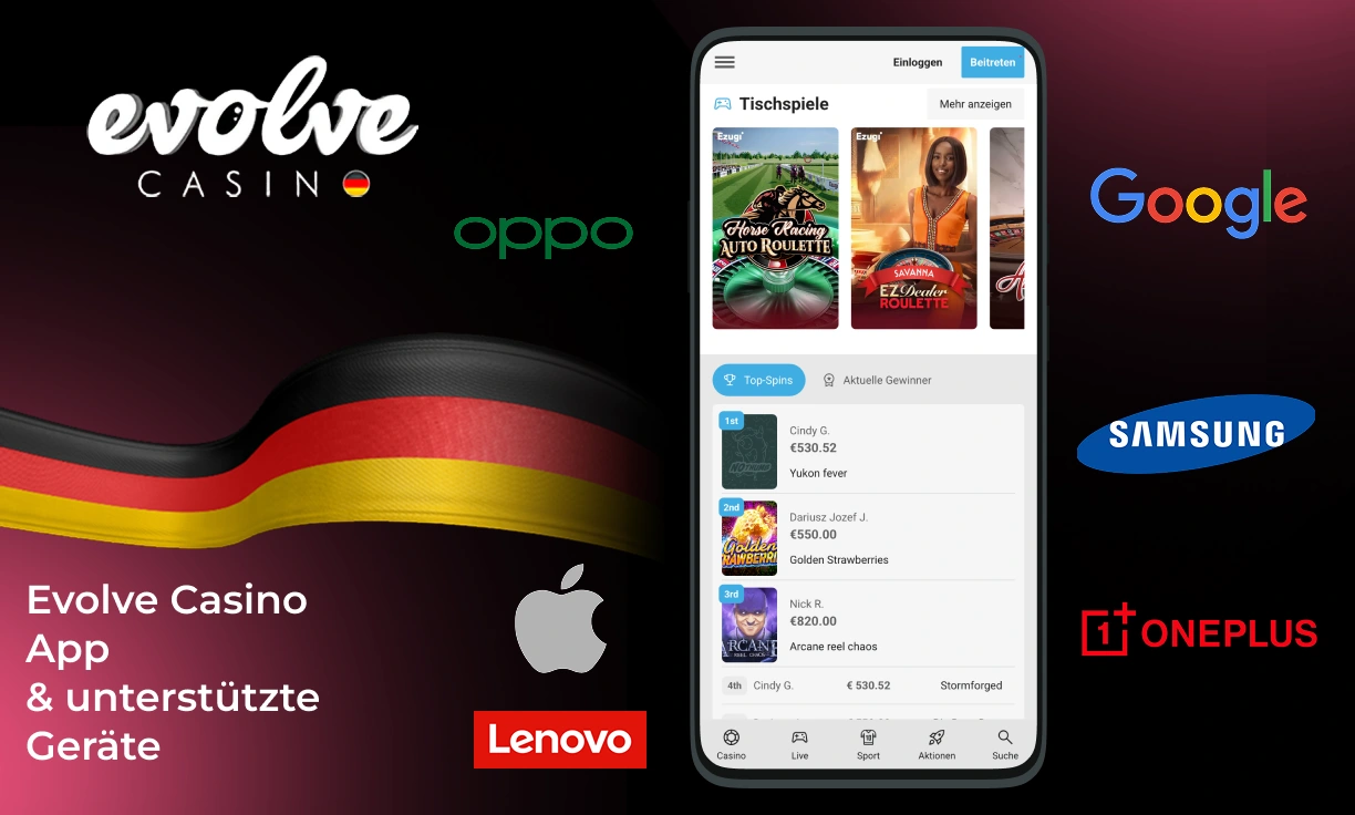 Liste der kompatiblen Android-Handys mit der Evolve Casino-Anwendung