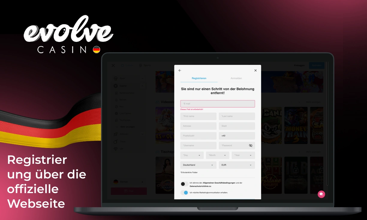Evolve Casino Registrierungsprozess