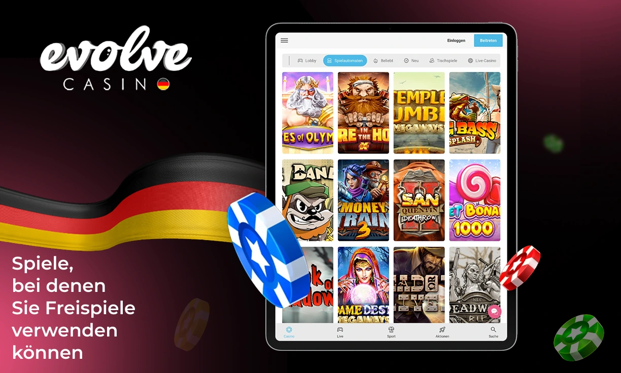 Casino-Spiele bei Evolve Casino, bei denen Freispiele verfügbar sind