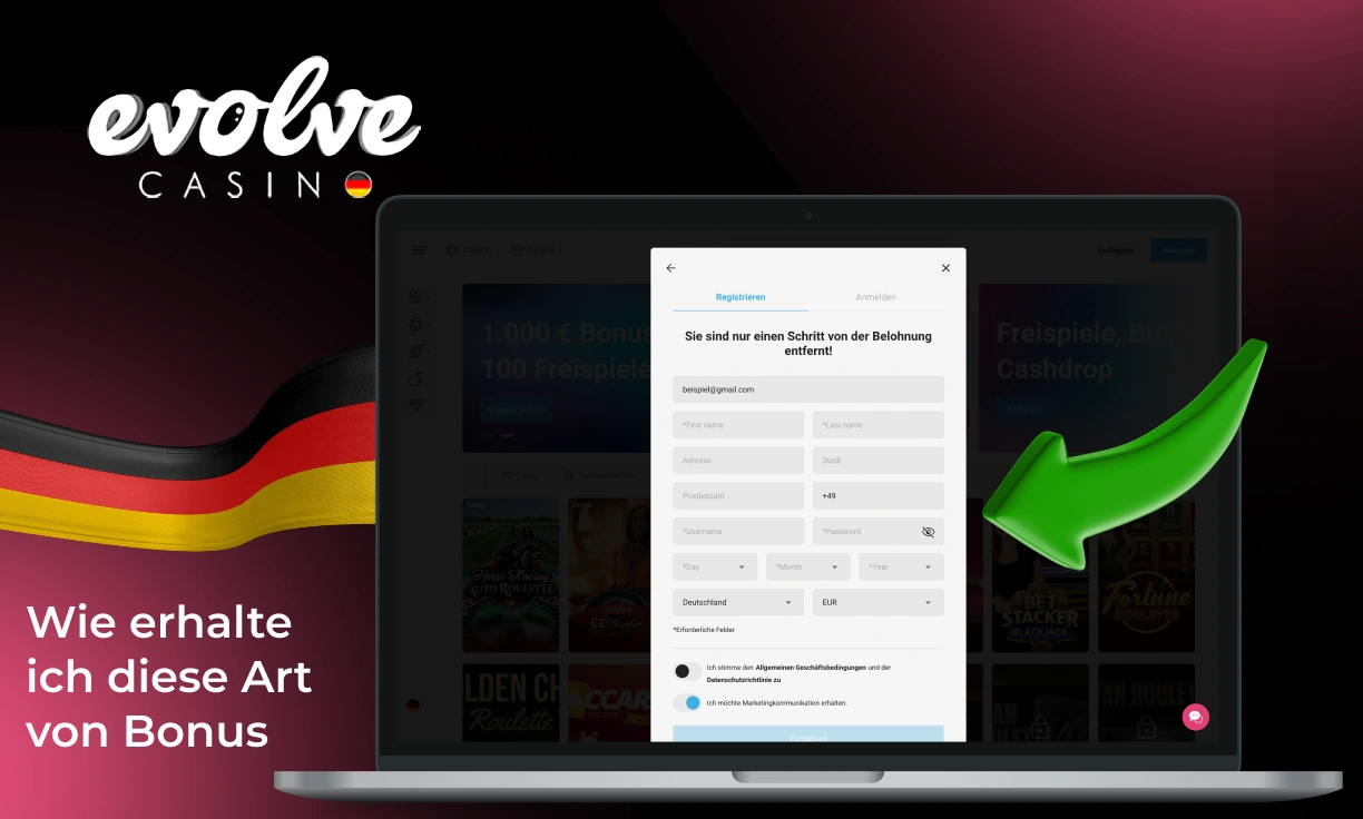 Registrieren Sie sich und erhalten Sie einen Bonus ohne Einzahlung bei Evolve Casino