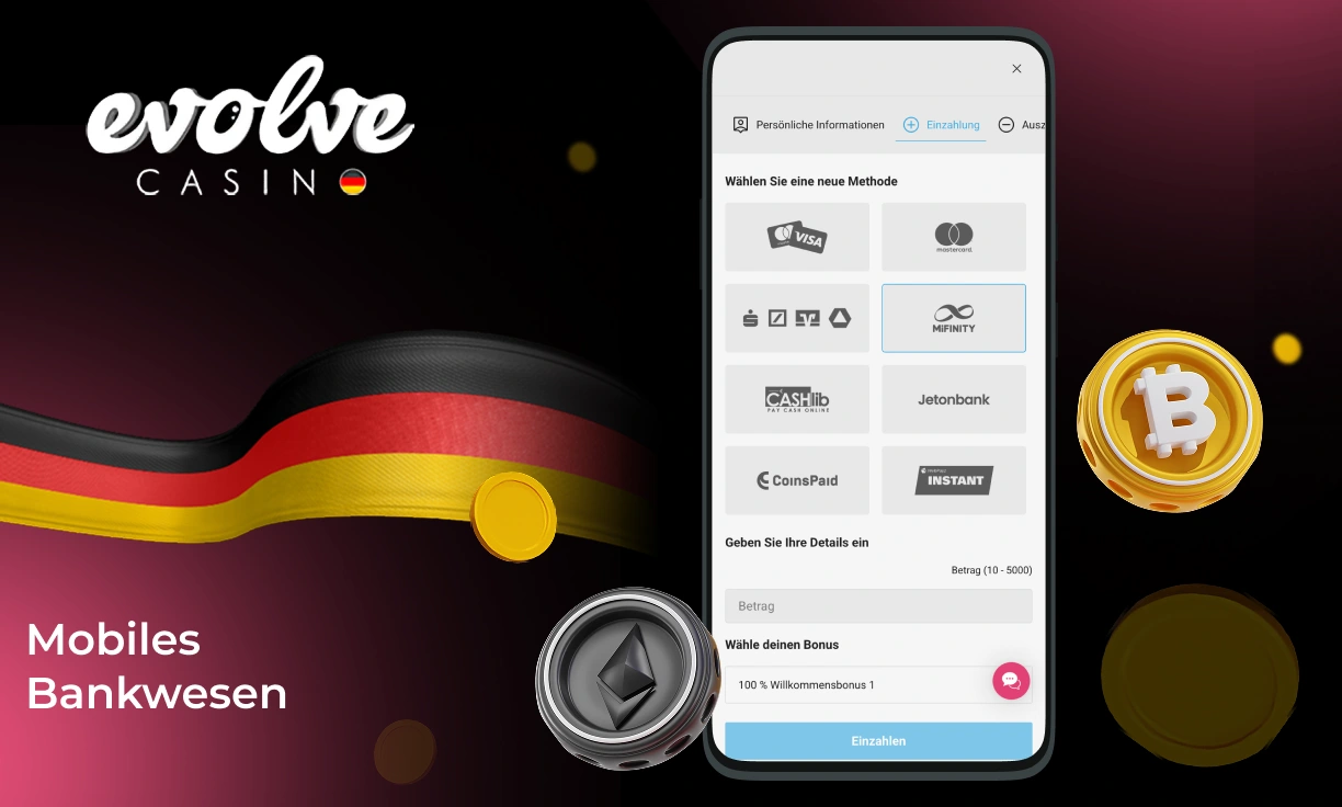 Welche Zahlungssysteme kann ich verwenden, um eine Einzahlung bei Evolve Casino zu tätigen?